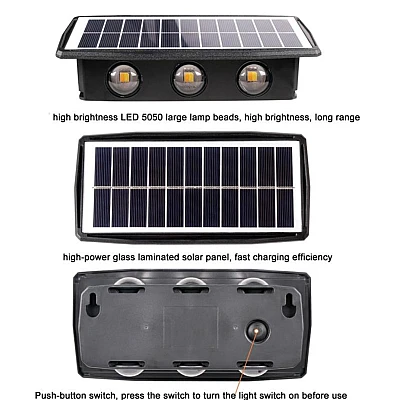 Lampa solara de perete 6 LED lumina calda Lampa solara de perete 6 LED lumina calda