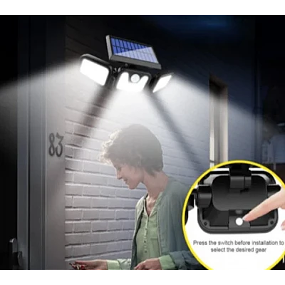Lampa Solara Tripla cu Panou Solar Incorporat 74 LED SMD Reglabila 360 grade FL 1725A