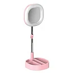 Lampa circulara patrata de machiaj cu oglinda si suport telefon/accesorii