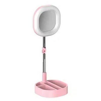 Lampa circulara patrata de machiaj cu oglinda si suport telefon/accesorii Lampa circulara patrata de machiaj cu oglinda si suport telefon/accesorii