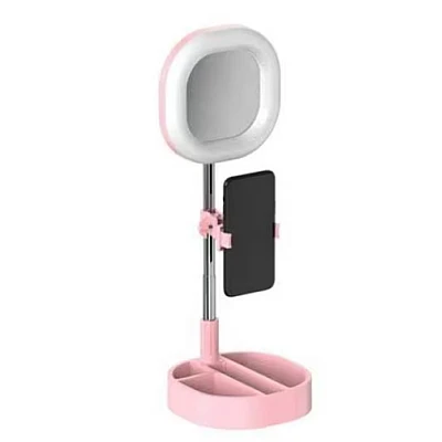 Lampa circulara patrata de machiaj cu oglinda si suport telefon/accesorii Lampa circulara patrata de machiaj cu oglinda si suport telefon/accesorii