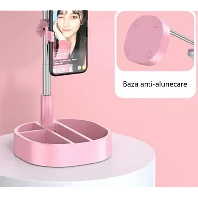 Lampa circulara patrata de machiaj cu oglinda si suport telefon/accesorii Lampa circulara patrata de machiaj cu oglinda si suport telefon/accesorii