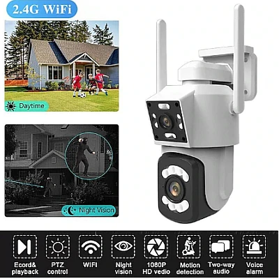 Camera de supraveghere PTZ WIFI 2.4G audio bidirectionala si lentila dual ALB Camera de supraveghere PTZ WIFI 2.4G audio bidirectionala si lentila dual ALB