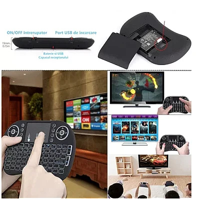 Tastatura Mini Wireless Q K07 cu Touchpad 2.4 GHz Iluminare RGB 7 Culori Tastatura Mini Wireless Q K07 cu Touchpad 2.4 GHz Iluminare RGB 7 Culori