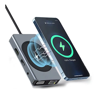 Hub cu 9 porturi diferite Q HU666 si incarcare wireless Hub cu 9 porturi diferite Q HU666 si incarcare wireless