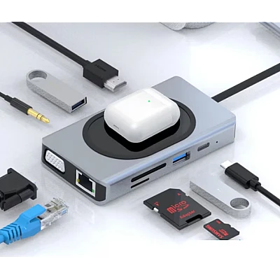 Hub cu 9 porturi diferite Q HU666 si incarcare wireless Hub cu 9 porturi diferite Q HU666 si incarcare wireless