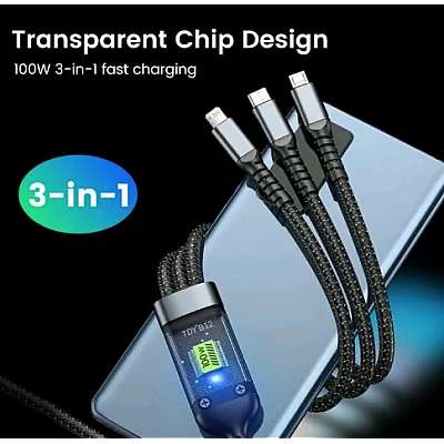 Cablu de date 3 IN 1 afisaj digital PD100W Lightning/ Type C/Micro Cablu de date 3 IN 1 afisaj digital PD100W Lightning/ Type C/Micro