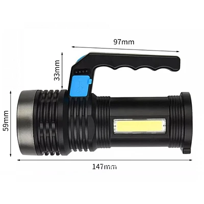 Lanterna cu LED Q LED556 cu 1000 lumeni acumulator integrat lumina laterala COB negru Lanterna cu LED Q LED556 cu 1000 lumeni acumulator integrat lumina laterala COB negru