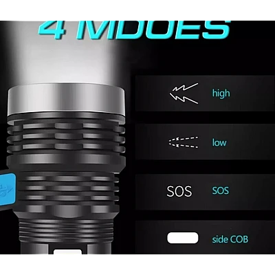 Lanterna cu LED Q LED556 cu 1000 lumeni acumulator integrat lumina laterala COB negru Lanterna cu LED Q LED556 cu 1000 lumeni acumulator integrat lumina laterala COB negru