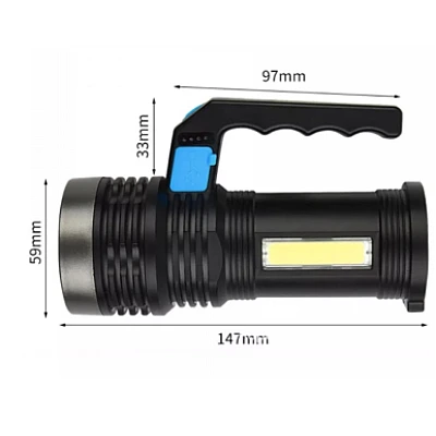 Lanterna cu LED Q LED556 cu 1000 lumeni acumulator integrat lumina laterala COB negru Lanterna cu LED Q LED556 cu 1000 lumeni acumulator integrat lumina laterala COB negru