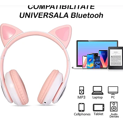 Casti fara fir pentru copii RD B450 Bluetooth design urechi pisica Casti fara fir pentru copii RD B450 Bluetooth design urechi pisica