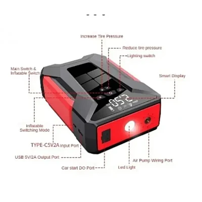 Pornitor portabil Q D0250 pentru baterie auto cu Power Bank si compresor 1500mAh Pornitor portabil Q D0250 pentru baterie auto cu Power Bank si compresor 1500mAh