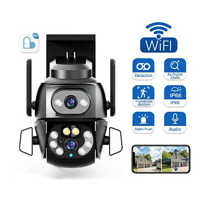 Camera de supraveghere Dubla PTZ 8MP 4K Q S800 cu Aplicatie GRI Camera de supraveghere Dubla PTZ 8MP 4K Q S800 cu Aplicatie GRI