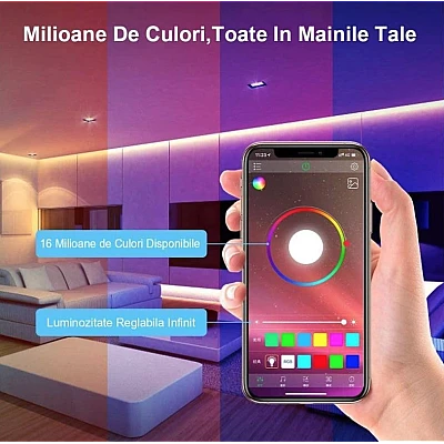 Kit Banda LED RGB Andowl Q T168 de 5 Metri Sincronizare Muzicala Bluetooth Controlul Aplicatie Kit Banda LED RGB Andowl Q T168 de 5 Metri Sincronizare Muzicala Bluetooth Controlul Aplicatie