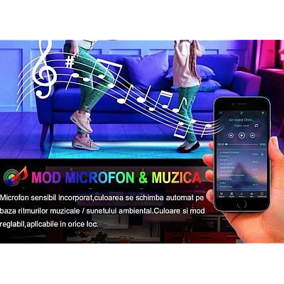 Kit Banda LED RGB Andowl Q T168 de 5 Metri Sincronizare Muzicala Bluetooth Controlul Aplicatie Kit Banda LED RGB Andowl Q T168 de 5 Metri Sincronizare Muzicala Bluetooth Controlul Aplicatie