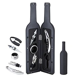 Set cadou in forma de STICLA cu  5 accesorii pentru vin cu 6 piese 32 cm HS
