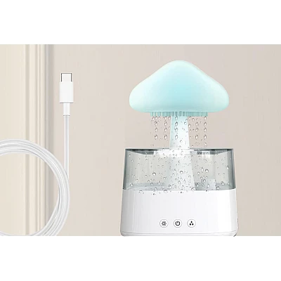 Umidificator stil CIUPERCA din ABS cu telecomanda 450 ml alb
