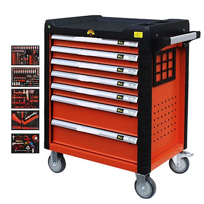 Carucior profesional cu scule pentru atelier 352 piese si 7 sertare 2 piese Carucior profesional cu scule pentru atelier 352 piese si 7 sertare 2 piese