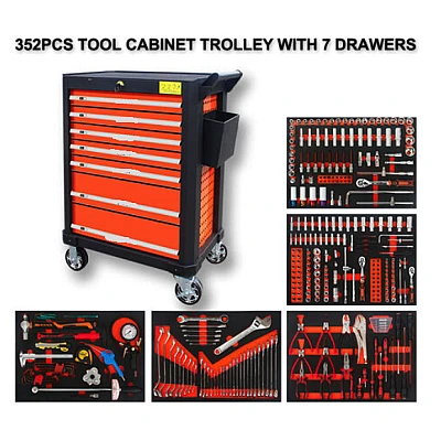 Carucior profesional cu scule pentru atelier 352 piese si 7 sertare 2 piese Carucior profesional cu scule pentru atelier 352 piese si 7 sertare 2 piese