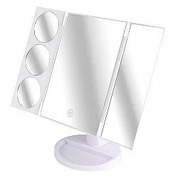 Oglinda Tripla Cosmetica Iluminata LED Marire 1x / 3x / 5x / 10x Rotatie 180 grade