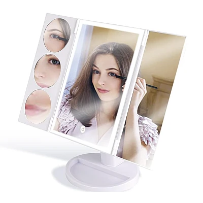 Oglinda Tripla Cosmetica Iluminata LED Marire 1x / 3x / 5x / 10x Rotatie 180 grade Oglinda Tripla Cosmetica Iluminata LED Marire 1x / 3x / 5x / 10x Rotatie 180 grade