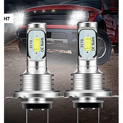 Set 2 becuri auto LED H7 3570 7000LM 2SMD temperatura culoare 6000K putere 80W Set 2 becuri auto LED H7 3570 7000LM 2SMD temperatura culoare 6000K putere 80W
