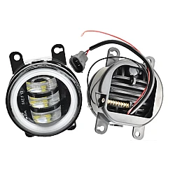 Set 2 proiectoare ceata cu DRL Angel Eyes 89 milimetri 3.5” cu 3 functii alb cu semnal galben Set 2 proiectoare ceata cu DRL Angel Eyes 89 milimetri 3.5” cu 3 functii alb cu semnal galben