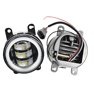 Set 2 proiectoare ceata cu DRL Angel Eyes 89 milimetri 3.5” cu 3 functii alb cu semnal galben Set 2 proiectoare ceata cu DRL Angel Eyes 89 milimetri 3.5” cu 3 functii alb cu semnal galben