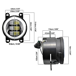 Set 2 proiectoare ceata cu DRL Angel Eyes 89 milimetri 3.5” cu 3 functii alb cu semnal galben Set 2 proiectoare ceata cu DRL Angel Eyes 89 milimetri 3.5” cu 3 functii alb cu semnal galben