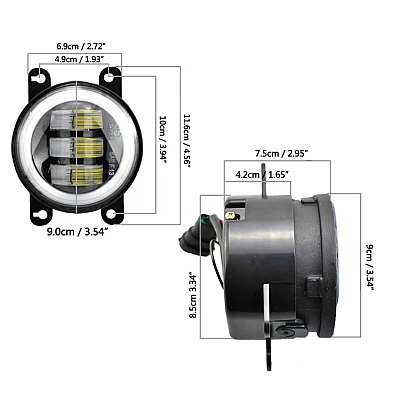 Set 2 proiectoare ceata cu DRL Angel Eyes 89 milimetri 3.5” cu 3 functii alb cu semnal galben Set 2 proiectoare ceata cu DRL Angel Eyes 89 milimetri 3.5” cu 3 functii alb cu semnal galben