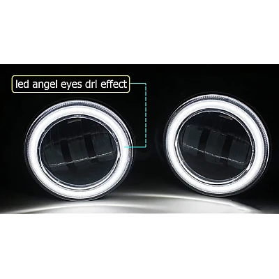 Set 2 proiectoare ceata cu DRL Angel Eyes 89 milimetri 3.5” cu 3 functii alb cu semnal galben