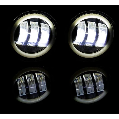 Set 2 proiectoare ceata cu DRL Angel Eyes 89 milimetri 3.5” cu 3 functii alb cu semnal galben Set 2 proiectoare ceata cu DRL Angel Eyes 89 milimetri 3.5” cu 3 functii alb cu semnal galben