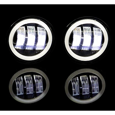 Set 2 proiectoare ceata cu DRL Angel Eyes 89 milimetri 3.5” cu 3 functii alb cu semnal galben Set 2 proiectoare ceata cu DRL Angel Eyes 89 milimetri 3.5” cu 3 functii alb cu semnal galben