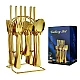 Set de tacamuri din otel inoxidabil cu suport agatat aurii 24 piese Set de tacamuri din otel inoxidabil cu suport agatat aurii 24 piese