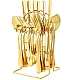 Set de tacamuri din otel inoxidabil cu suport agatat aurii 24 piese Set de tacamuri din otel inoxidabil cu suport agatat aurii 24 piese