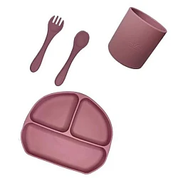 Set Tacamuri Diversificare Bebelusi Din Silicon Pahar Lingurita Furculita Roz