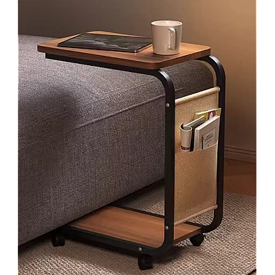 Masuta din otel carbon pentru cafea 4 roti 2 blaturi din lemn buzunar de depozitare Masuta din otel carbon pentru cafea 4 roti 2 blaturi din lemn buzunar de depozitare
