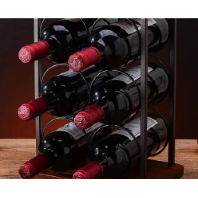 Suport din lemn organizator pentru 6 sticle de vin si 2 pahare
