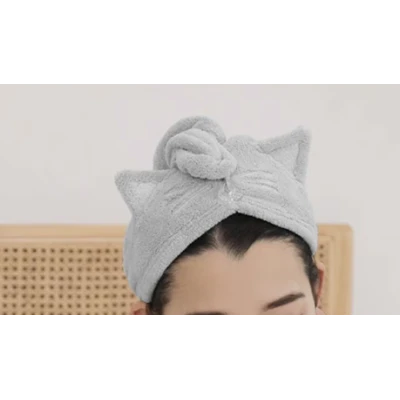 Prosop de baie pentru copii tip Turban din microfriba pentru uscarea parului model pisicuta