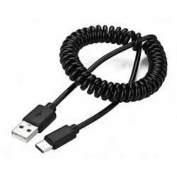 Cablu de date USB la USB type C spiralat negru Cablu de date USB la USB type C spiralat negru