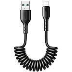 Cablu de date USB la iPhone Lightning spiralat negru