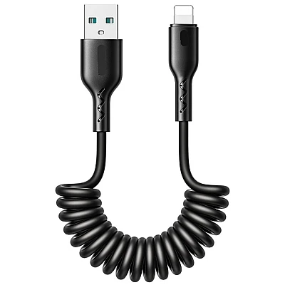 Cablu de date USB la iPhone Lightning spiralat negru Cablu de date USB la iPhone Lightning spiralat negru