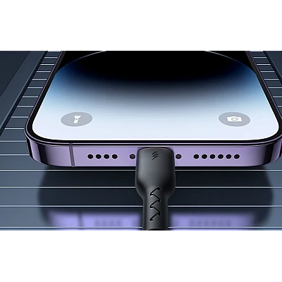 Cablu de date USB la iPhone Lightning spiralat negru Cablu de date USB la iPhone Lightning spiralat negru