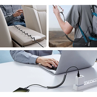 Cablu de date USB la iPhone Lightning spiralat negru Cablu de date USB la iPhone Lightning spiralat negru