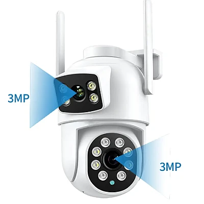 Camera de supraveghere cu lentila duala de 4MP x 2 WIFI 2.4GHZ Audio bidirectionala Camera de supraveghere cu lentila duala de 4MP x 2 WIFI 2.4GHZ Audio bidirectionala