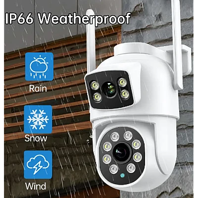 Camera de supraveghere cu lentila duala de 4MP x 2 WIFI 2.4GHZ Audio bidirectionala Camera de supraveghere cu lentila duala de 4MP x 2 WIFI 2.4GHZ Audio bidirectionala