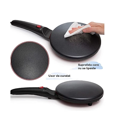 Tigaia electrica pentru clatite 20 cm NEAGRA Tigaia electrica pentru clatite 20 cm NEAGRA