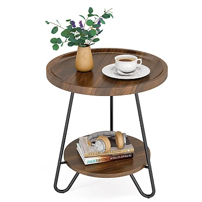 Masuta Cafea 2 Polite Rotunde Din Lemn Culoare Maro Masuta Cafea 2 Polite Rotunde Din Lemn Culoare Maro