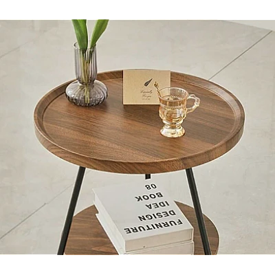 Masuta Cafea 2 Polite Rotunde Din Lemn Culoare Maro Masuta Cafea 2 Polite Rotunde Din Lemn Culoare Maro