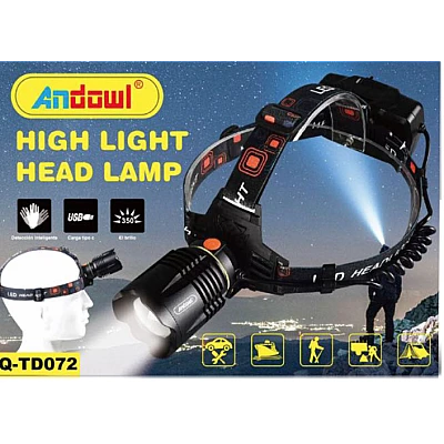 Lanterna de cap Andowl Q TD072 puternica cu LED neagra reincarcabila Lanterna de cap Andowl Q TD072 puternica cu LED neagra reincarcabila